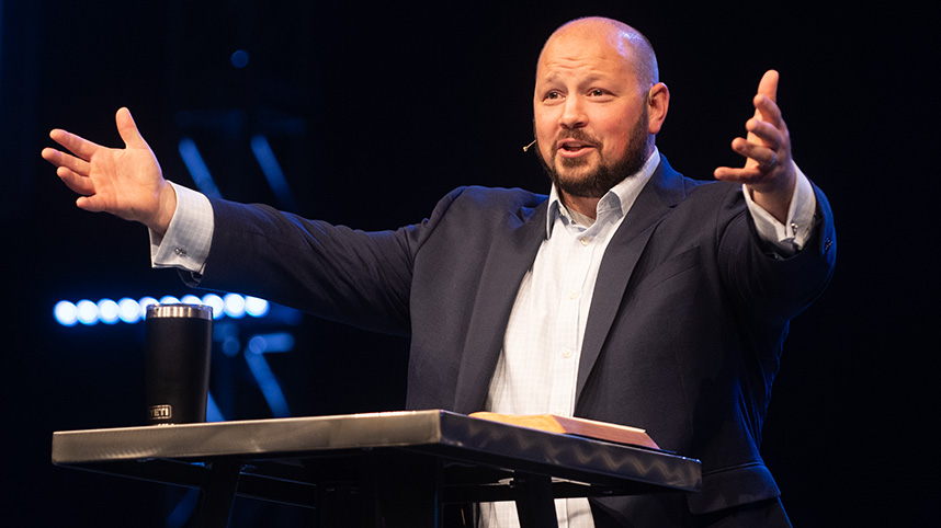 Trent Rogers preaching in Chapel 858