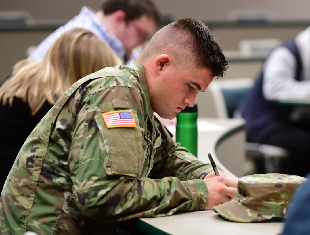 ROTC student in class