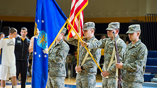 ROTC students stand at attention